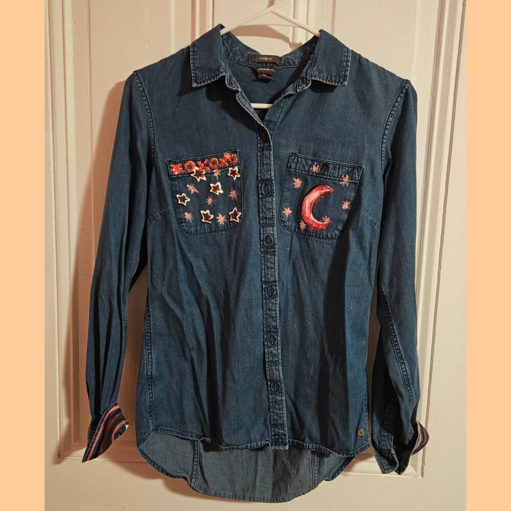 Custom Painted Eddie Bauer Painted Denim Button Down